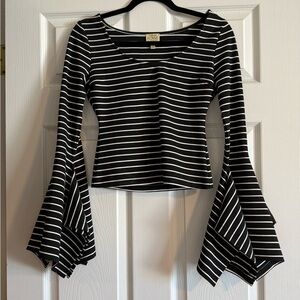 Torn by Ronny Kobo Black and White Striped Flare / Bell Sleeve Top